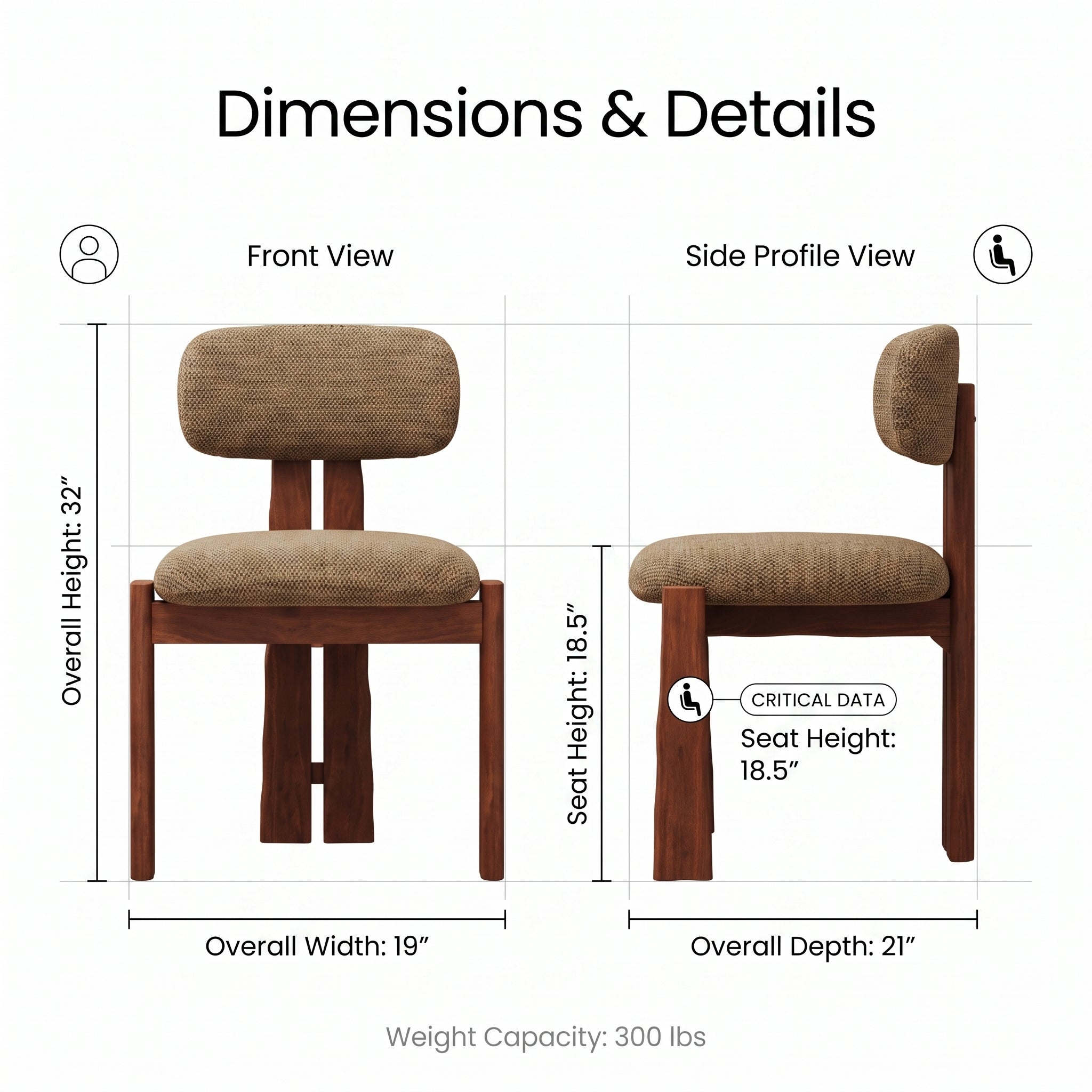 Mid-Century Modern Solid Ash Wood Upholstered Dining Chair