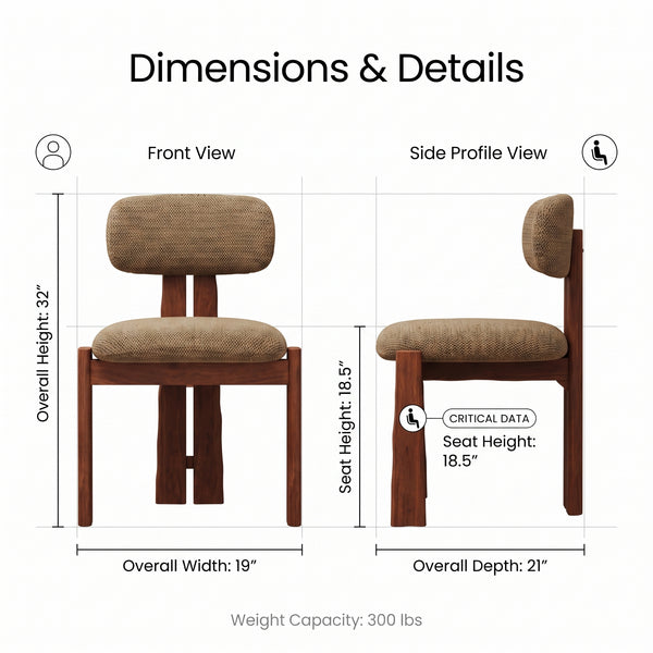 Mid-Century Modern Solid Ash Wood Upholstered Dining Chair