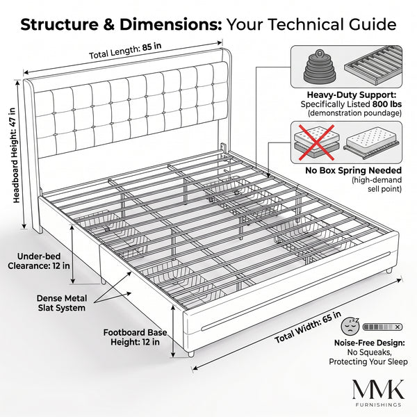 MMK FURNISHINGS Modern Velvet Upholstered Platform Bed Frame with Storage Baskets, Button Tufted Headboard (No Box Spring Needed)