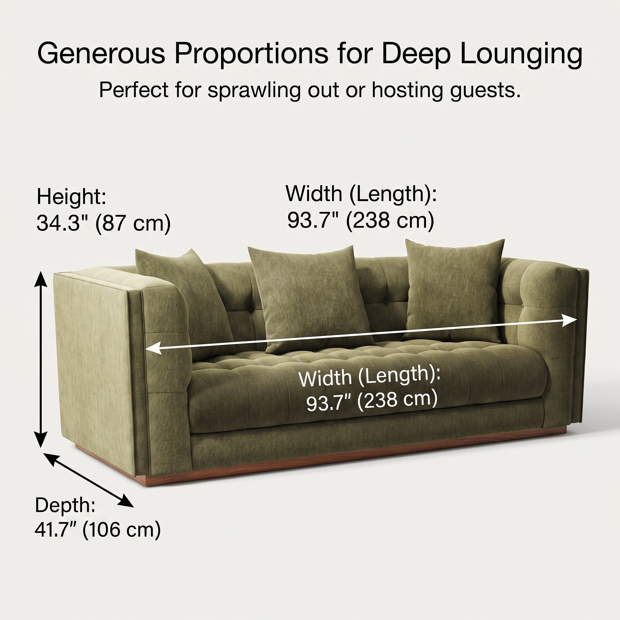 Modern Olive Green Tufted Fabric Sofa with Solid Wood Base Secondary image