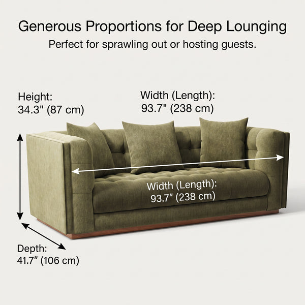 Modern Olive Green Tufted Fabric Sofa with Solid Wood Base