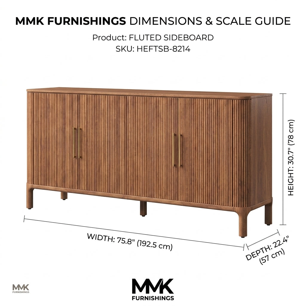 Mid-Century Modern Fluted Solid Red Oak Sideboard & Buffet Cabinet - 76" Secondary image