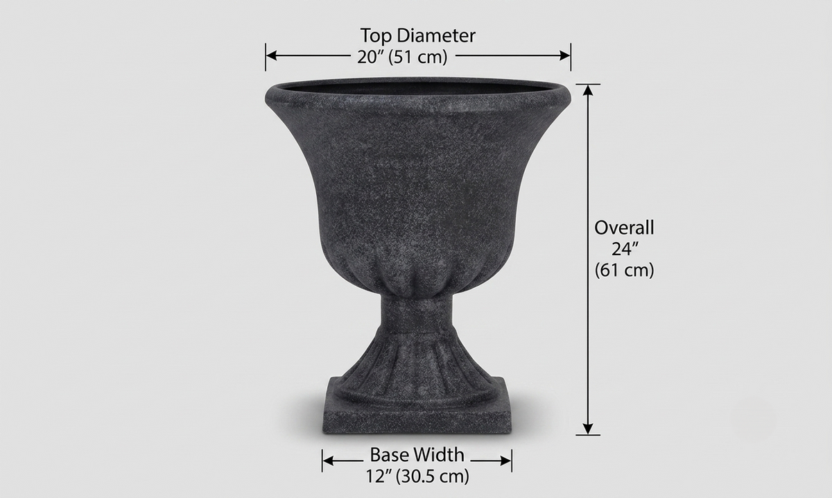 MMK Furnishings Classic Pedestal Urn Planter – Lightweight 100% PP Plastic, Faux Stone Finish for Indoor & Outdoor Use