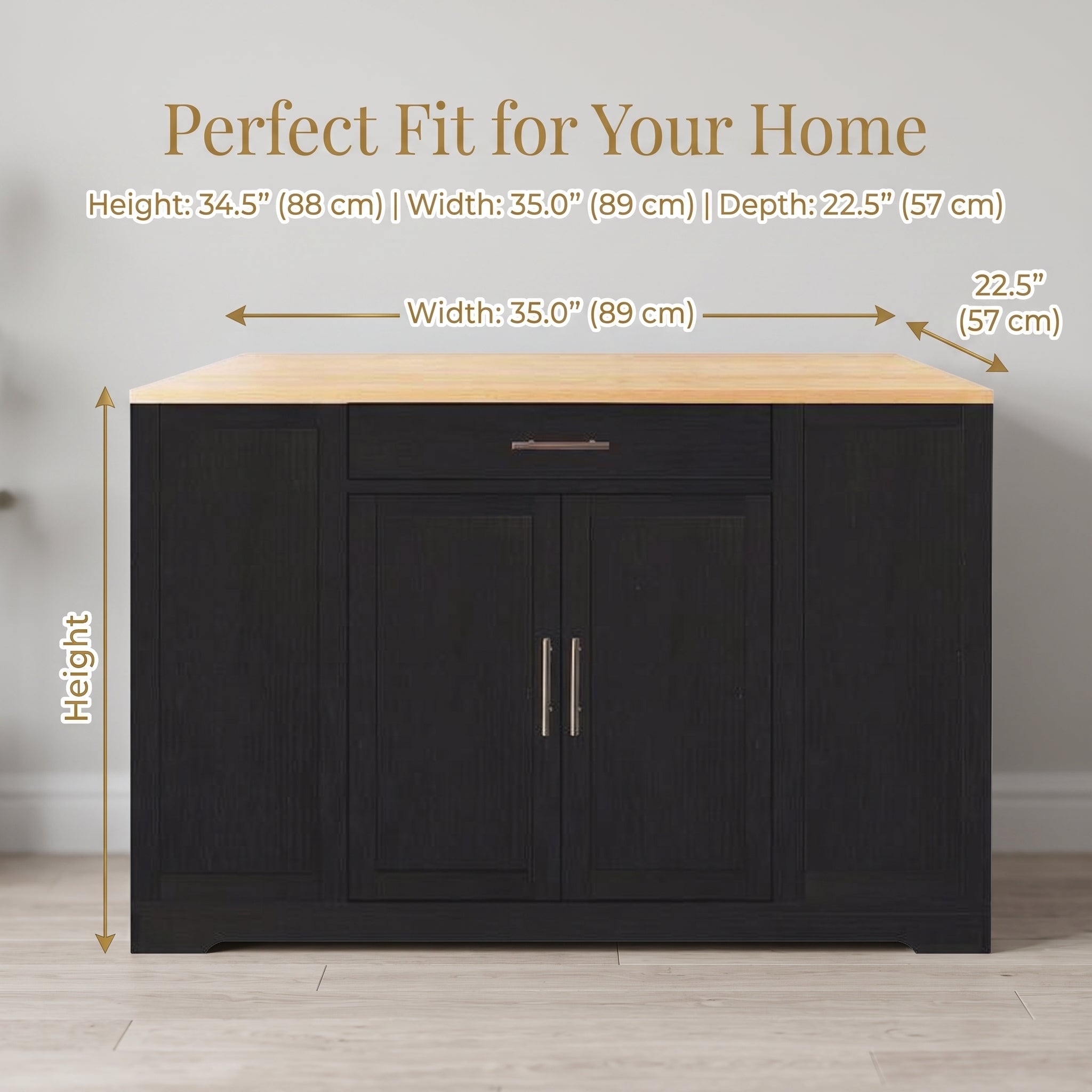 MMK FURNISHINGS Modern Kitchen Island & Dining Room Sideboard with Natural Wood Top Secondary image