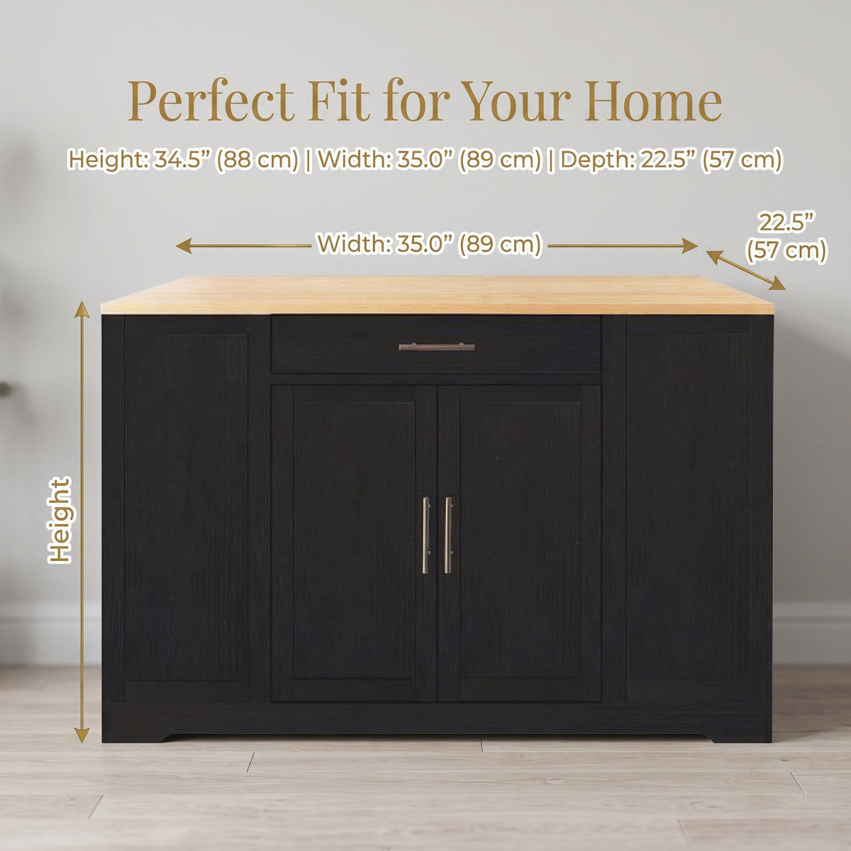 MMK FURNISHINGS Modern Kitchen Island & Dining Room Sideboard with Natural Wood Top