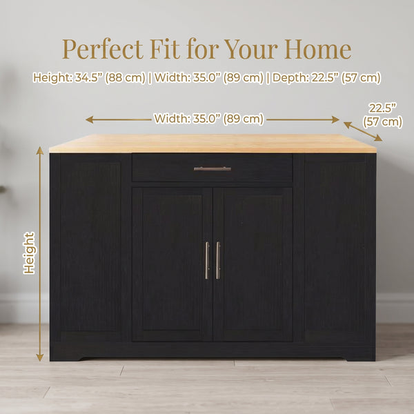 MMK FURNISHINGS Modern Kitchen Island & Dining Room Sideboard with Natural Wood Top