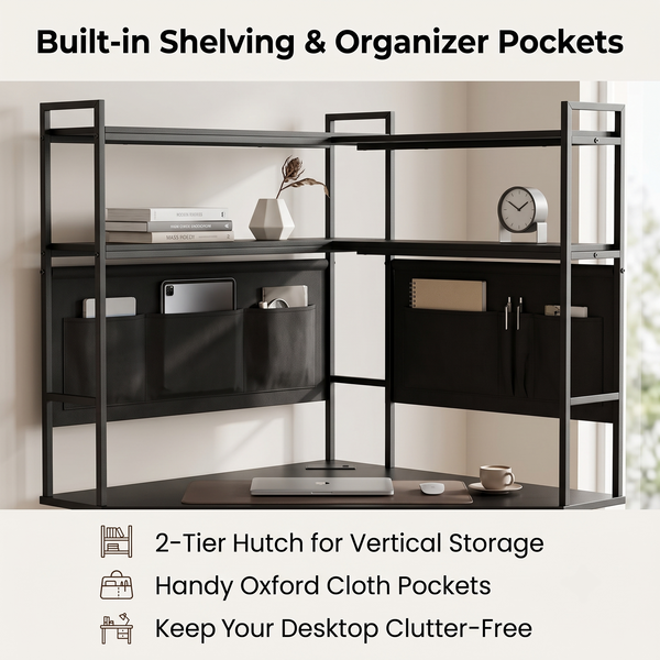 Sleek All-Black L-Shaped Electric Sit-Stand Corner Desk with Integrated Shelves & Storage