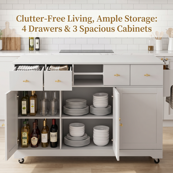 Premium Modern White Storage Cabinet & Kitchen Buffet Sideboard with Gold Hardware