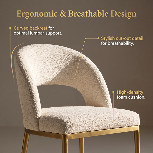 Premium Modern Upholstered Dining Chairs with Curved Cutout Back & Forged Gold Legs (Set of 2)