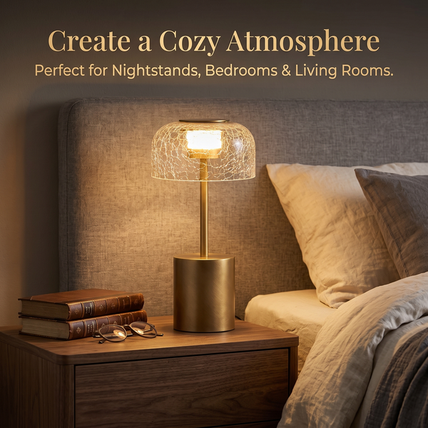 Modern Iron & Crackle Glass Desk Lamp in Brushed Brass