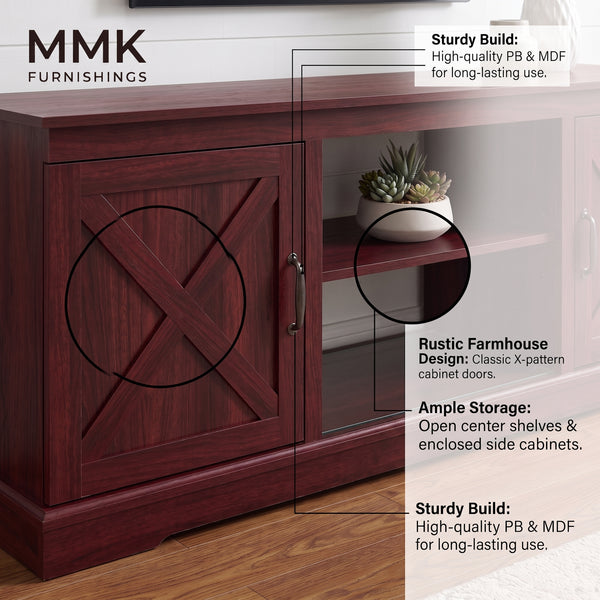 MMK FURNISHINGS Rustic Farmhouse TV Stand with Barn Door Cabinets