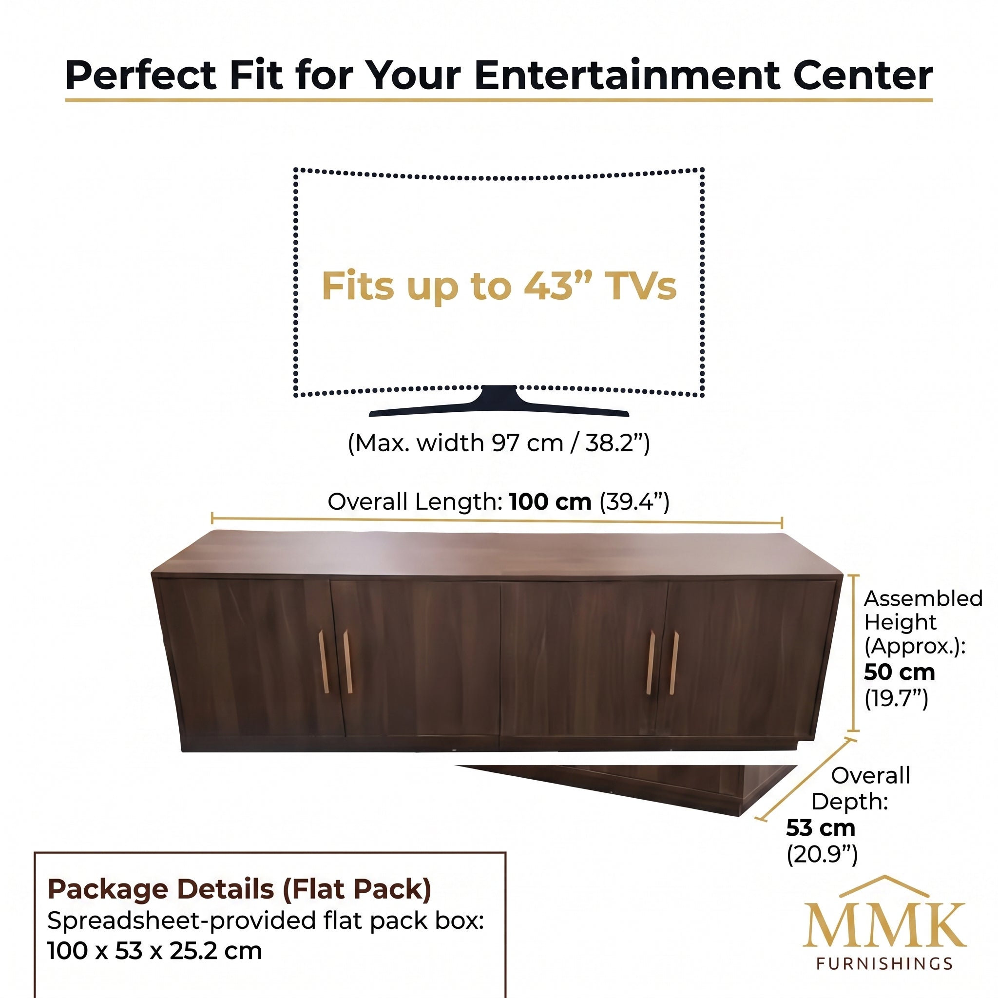 Premium Modern Dark Walnut TV Stand & Media Console with Gold Hardware