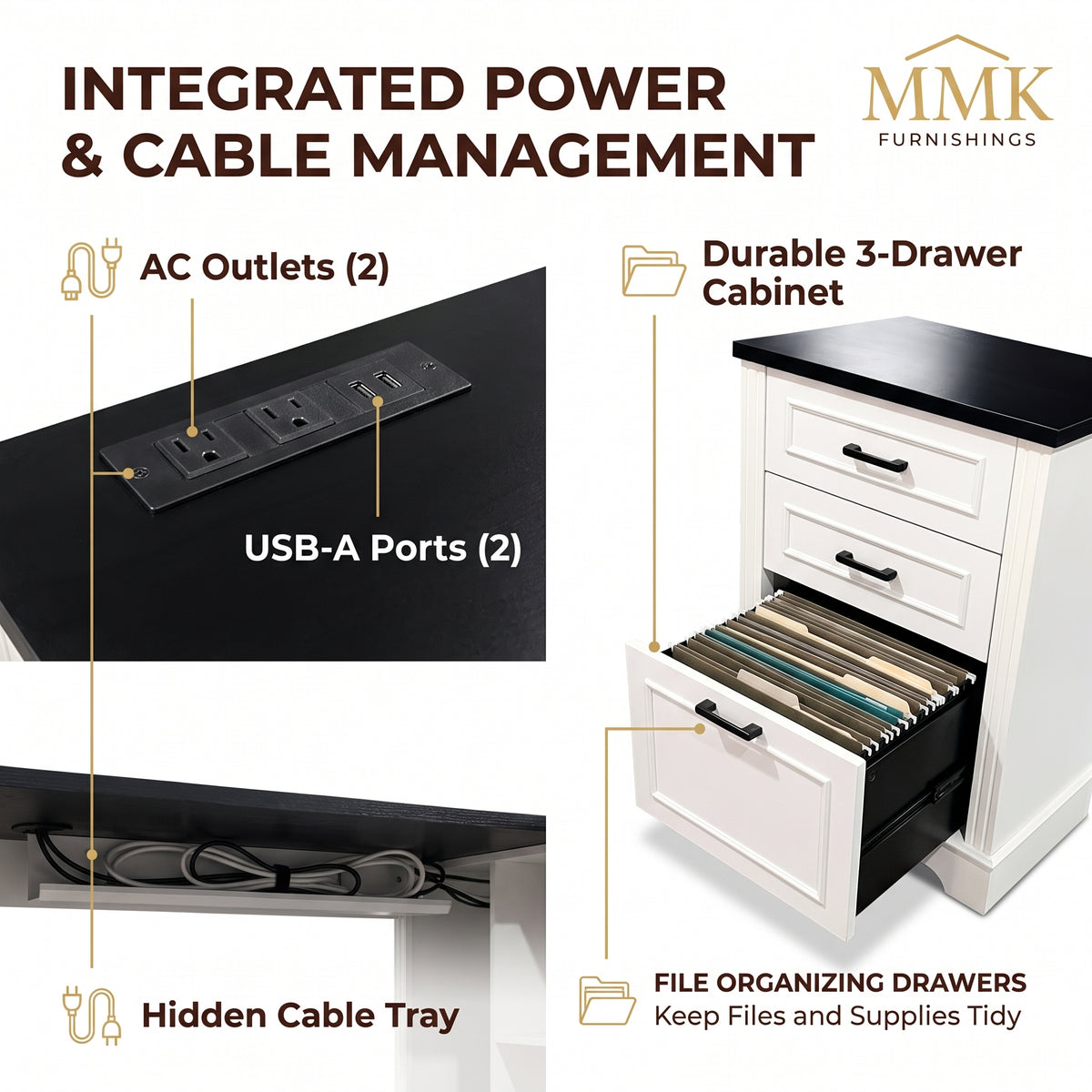 Premium 61" Two-Tone L-Shaped Home Office Desk with Storage & Ergonomic Lift Mechanism