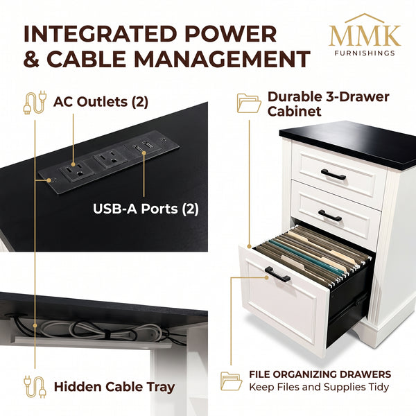 Premium 61" Two-Tone L-Shaped Home Office Desk with Storage & Ergonomic Lift Mechanism