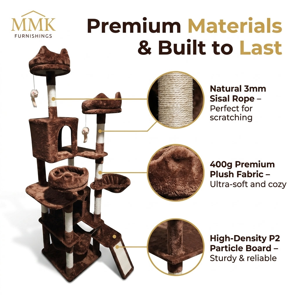 Premium Multi-Level Brown Plush Cat Tree with Sisal Scratching Posts & Condos
