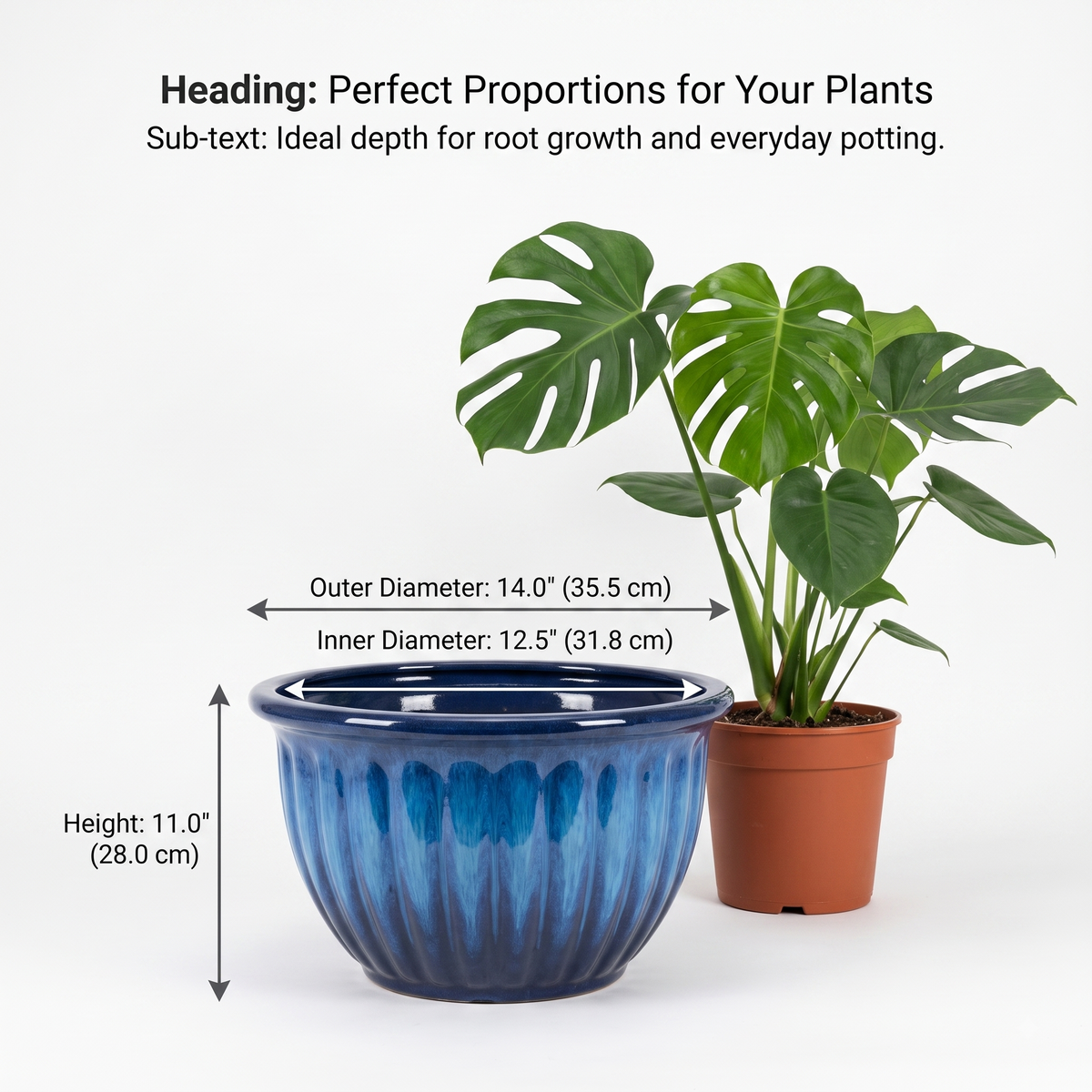 MMK Furnishings Elegant Blue Ribbed Plastic Planter (100% PP Plastic)