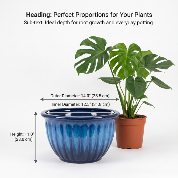MMK Furnishings Elegant Blue Ribbed Plastic Planter (100% PP Plastic)