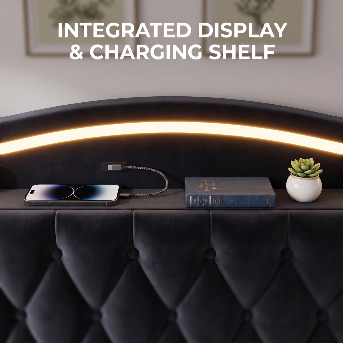 Luxurious Velvet Upholstered Platform Bed Frame with LED Lighting, Tufted Headboard, and Storage Drawers