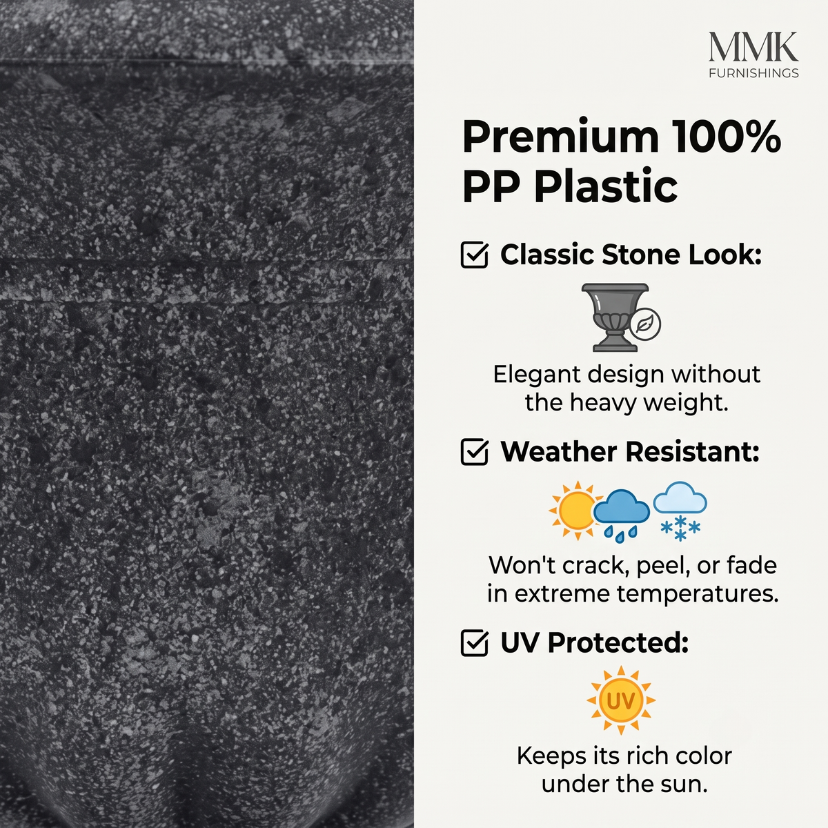 MMK Furnishings Classic Pedestal Urn Planter – Lightweight 100% PP Plastic, Faux Stone Finish for Indoor & Outdoor Use