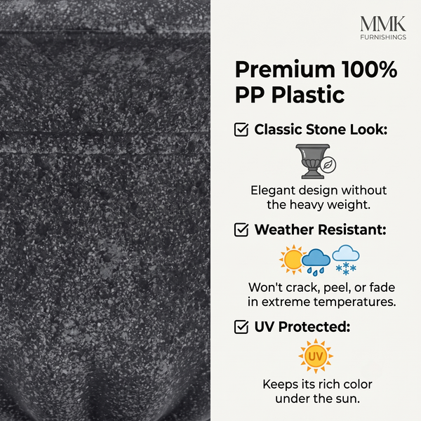 MMK Furnishings Classic Pedestal Urn Planter – Lightweight 100% PP Plastic, Faux Stone Finish for Indoor & Outdoor Use