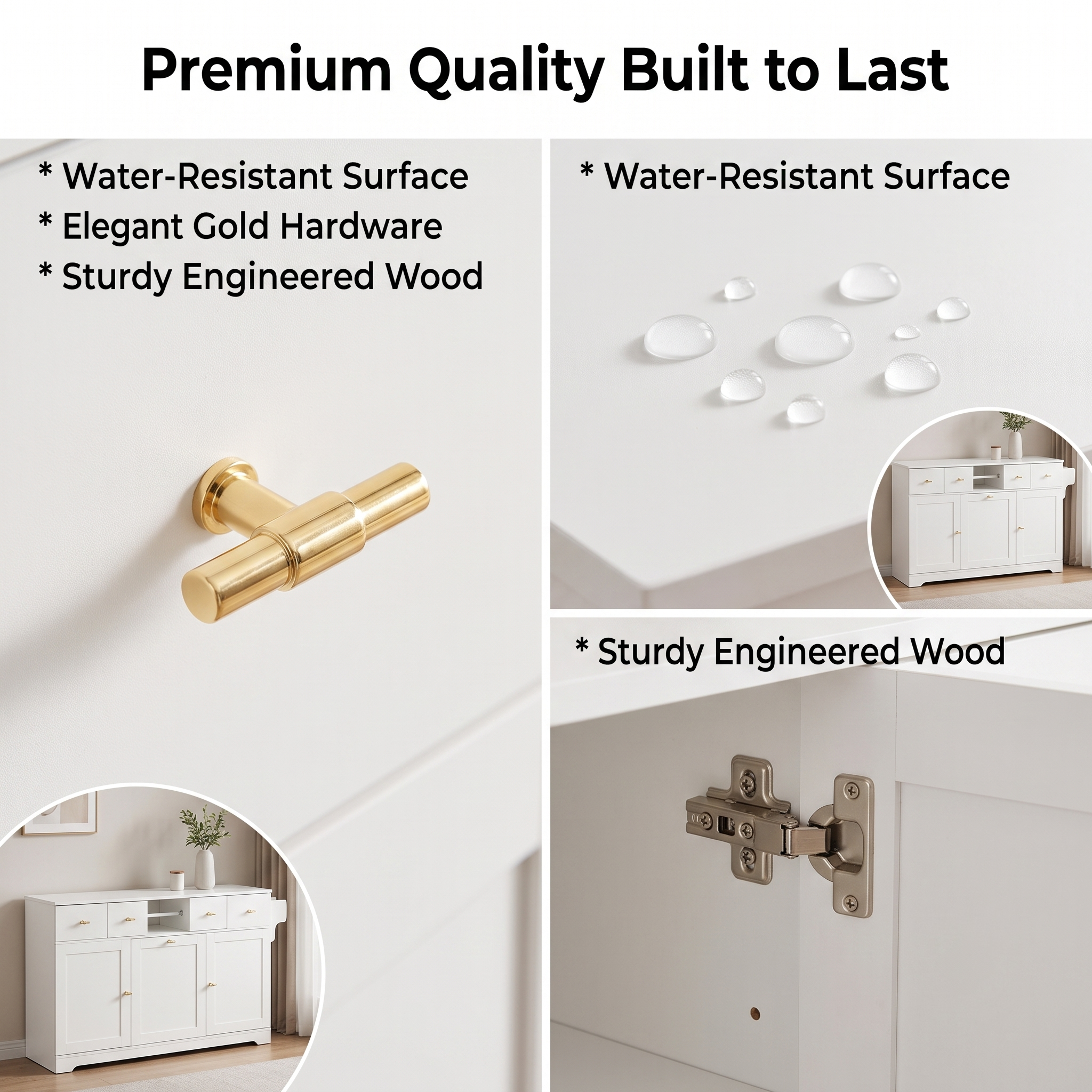 Premium Modern White Storage Cabinet & Kitchen Sideboard with Expandable Drop Leaf