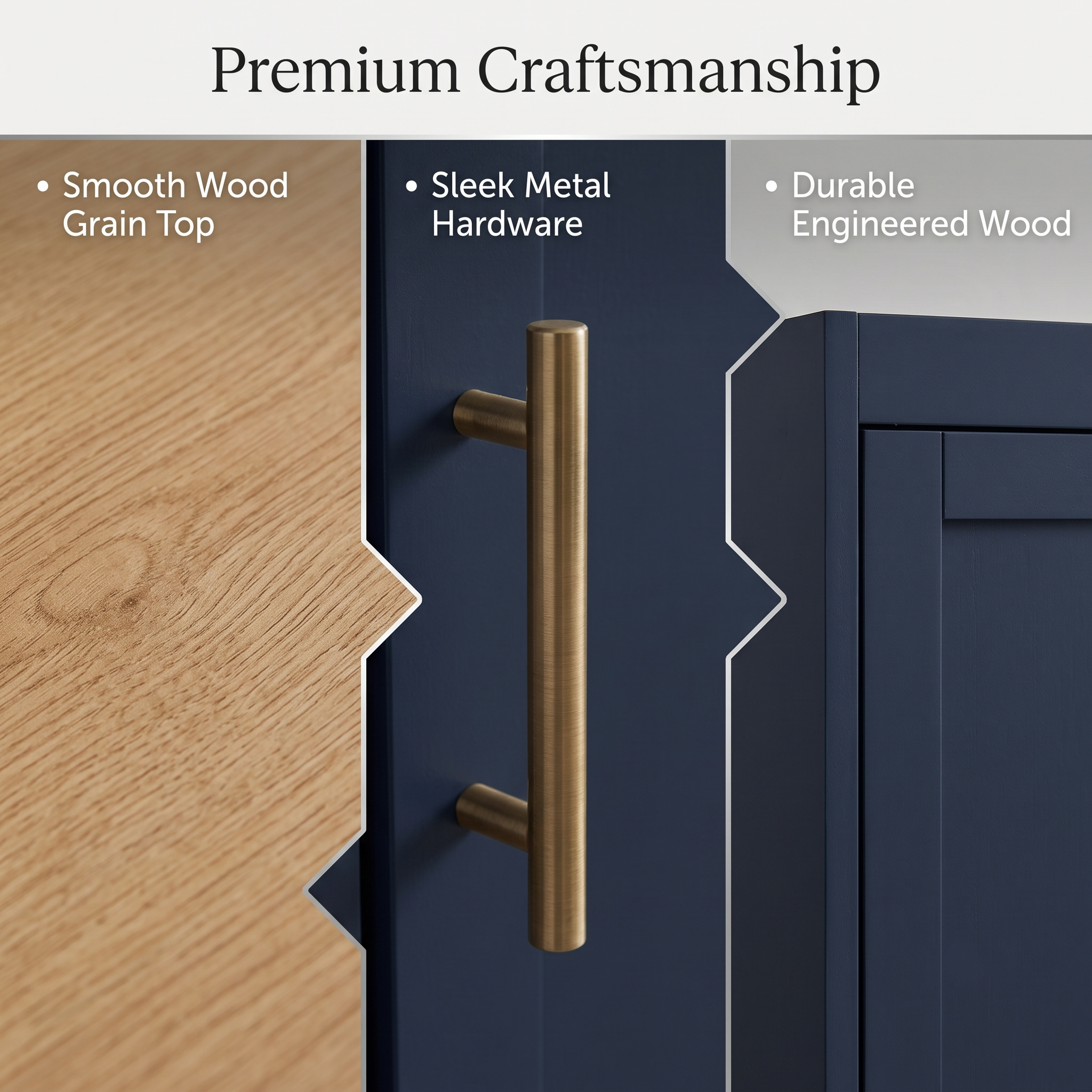 Premium Modern Navy Blue Storage Cabinet & Kitchen Sideboard with Gold Hardware