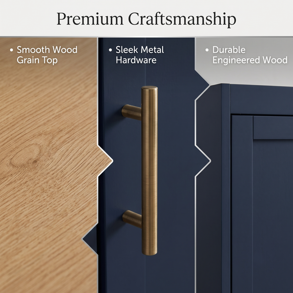 Premium Modern Navy Blue Storage Cabinet & Kitchen Sideboard with Gold Hardware