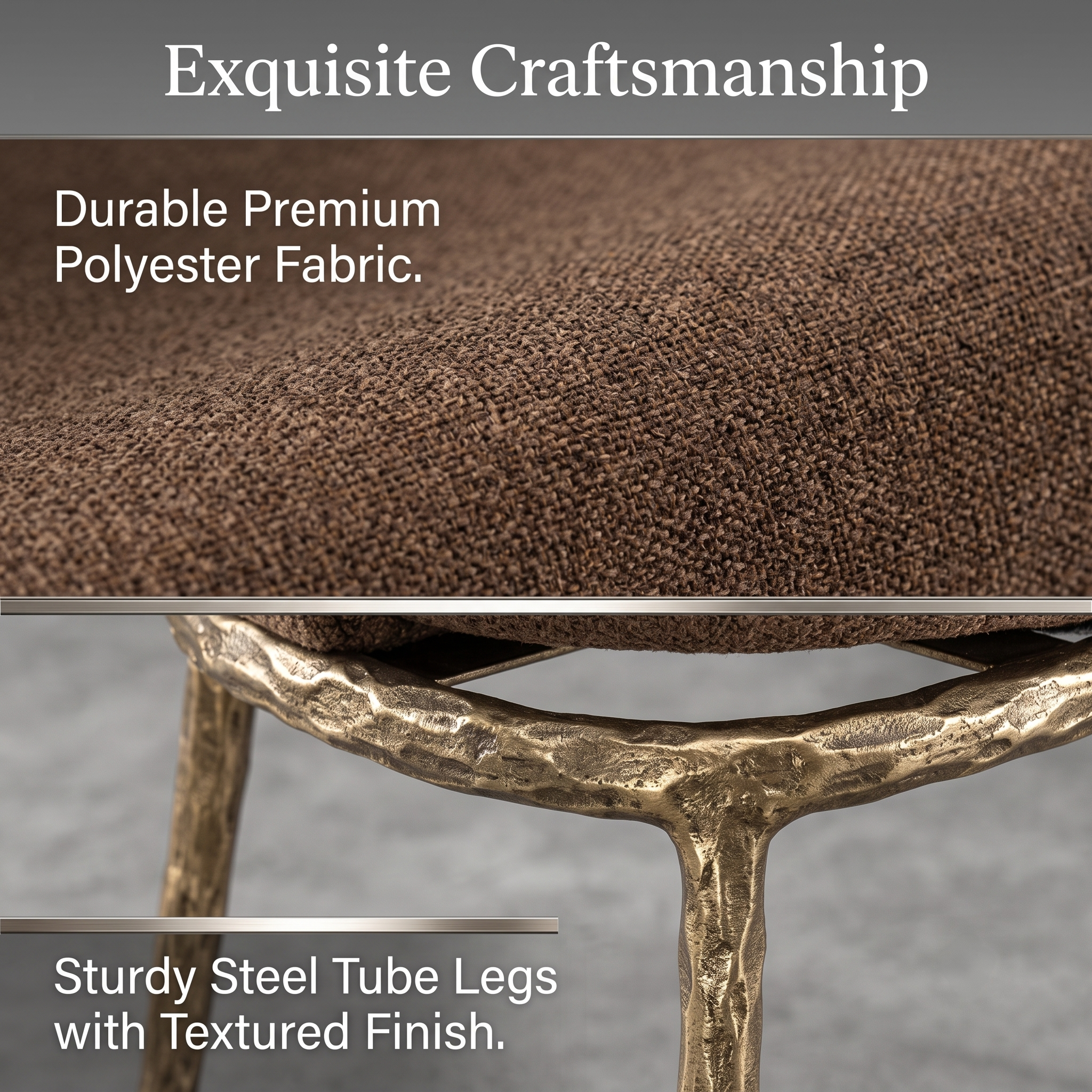 Premium Modern Upholstered Dining Chairs with Curved Cutout Back & Textured Gold Steel Legs (Set of 2)