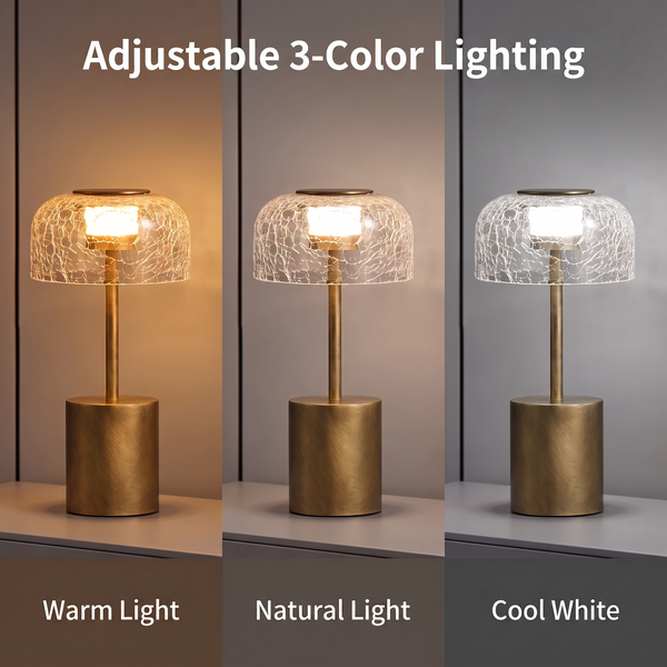 Modern Iron & Crackle Glass Desk Lamp in Brushed Brass