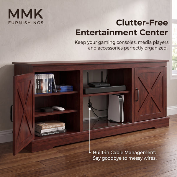 MMK FURNISHINGS Rustic Farmhouse TV Stand with Barn Door Cabinets