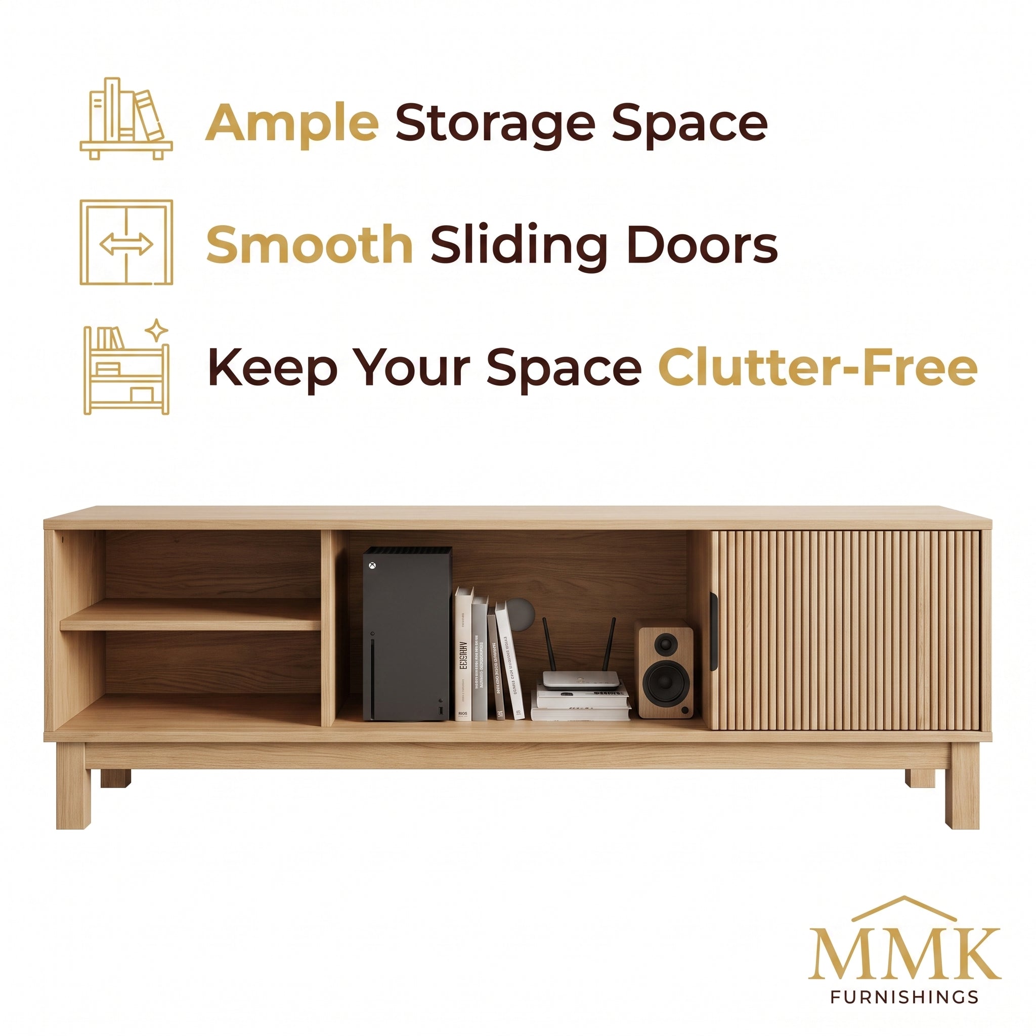 Premium Mid-Century Modern Slatted Wood TV Stand & Media Console