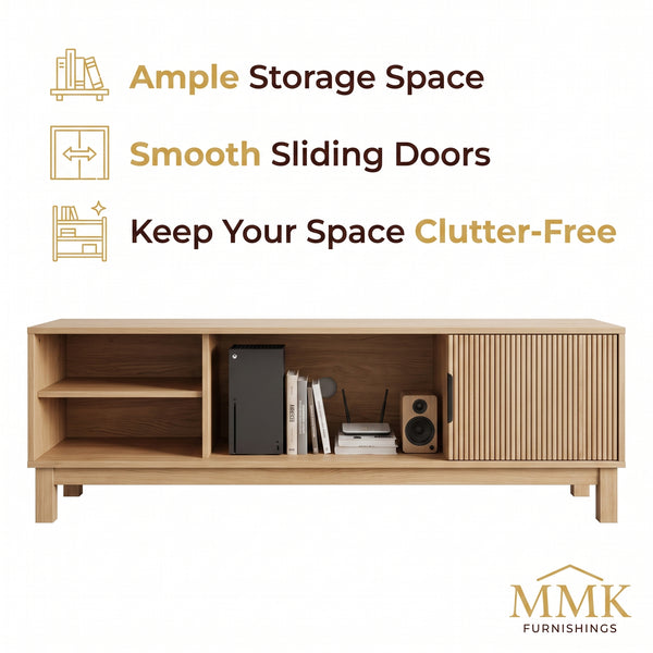 Premium Mid-Century Modern Slatted Wood TV Stand & Media Console