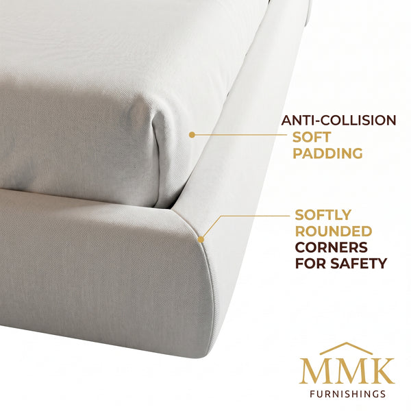 Premium King Completely Upholstered Lift-Up Storage Bed with Curved Headboard