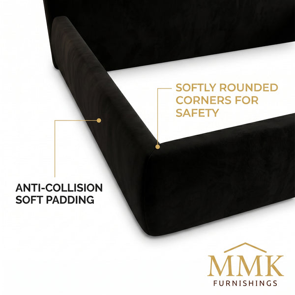 Premium Queen Completely Upholstered Lift-Up Storage Bed with Curved Headboard - Black