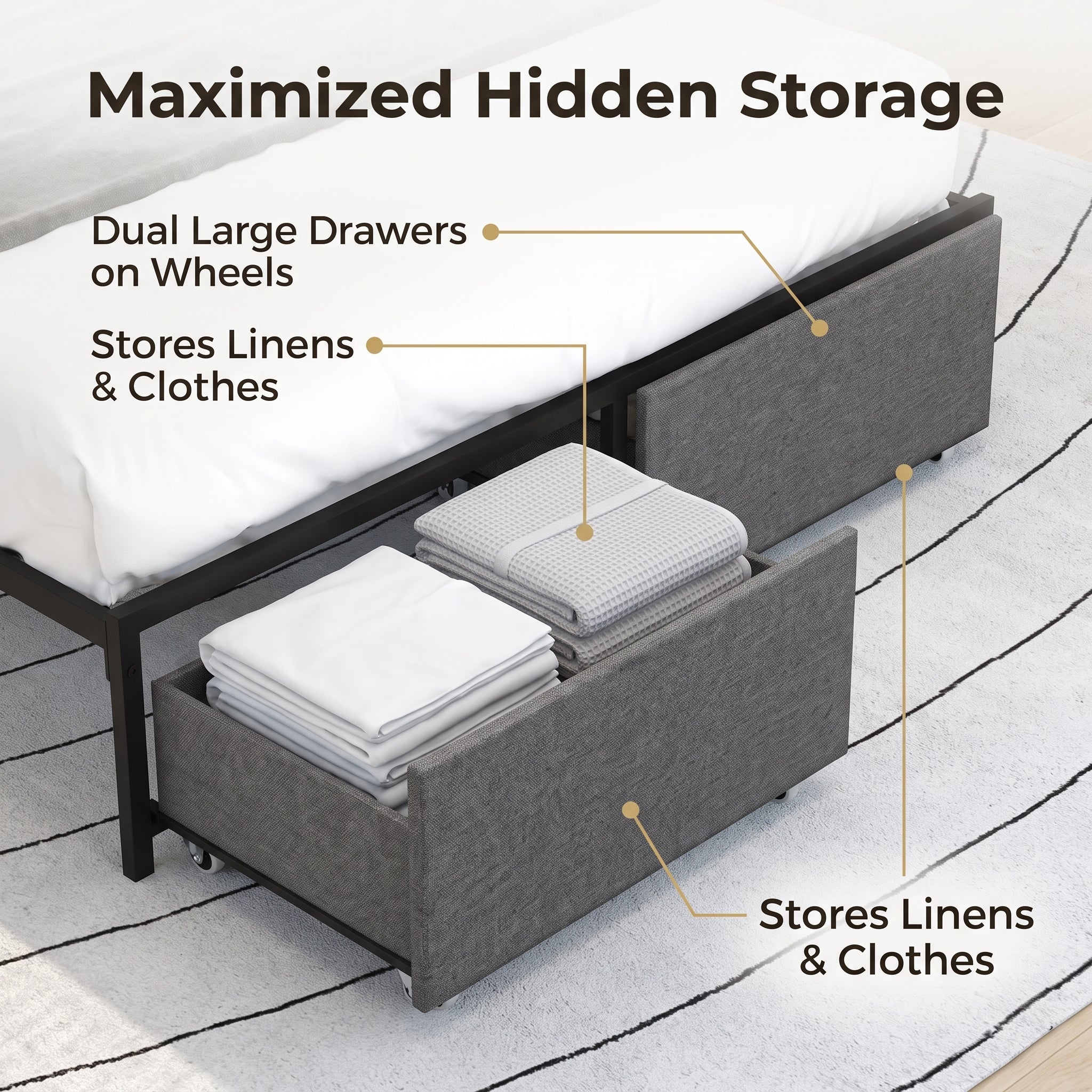 Full Size Upholstered Platform Bed Frame with LED Lights, Storage Headboard & Charging Station