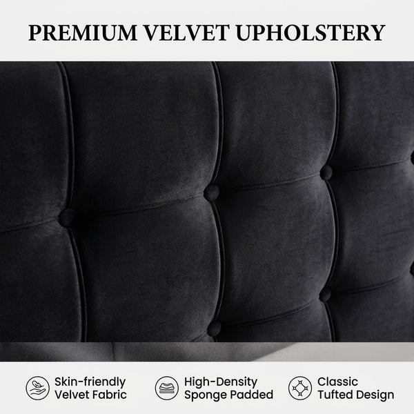 Premium Black Velvet Upholstered Platform Bed Frame with 4 Storage Drawers & Tufted Headboard