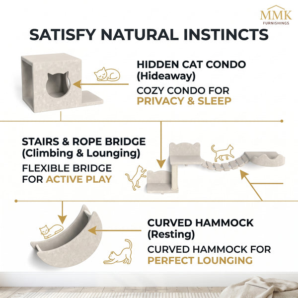 Premium Wall-Mounted Cat Climbing Frame & Crescent Lounger Set