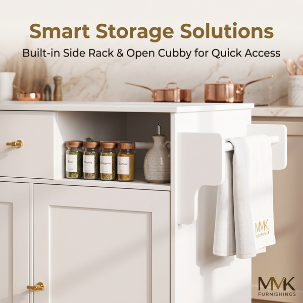 Premium Modern White Storage Cabinet & Kitchen Buffet Sideboard with Gold Hardware