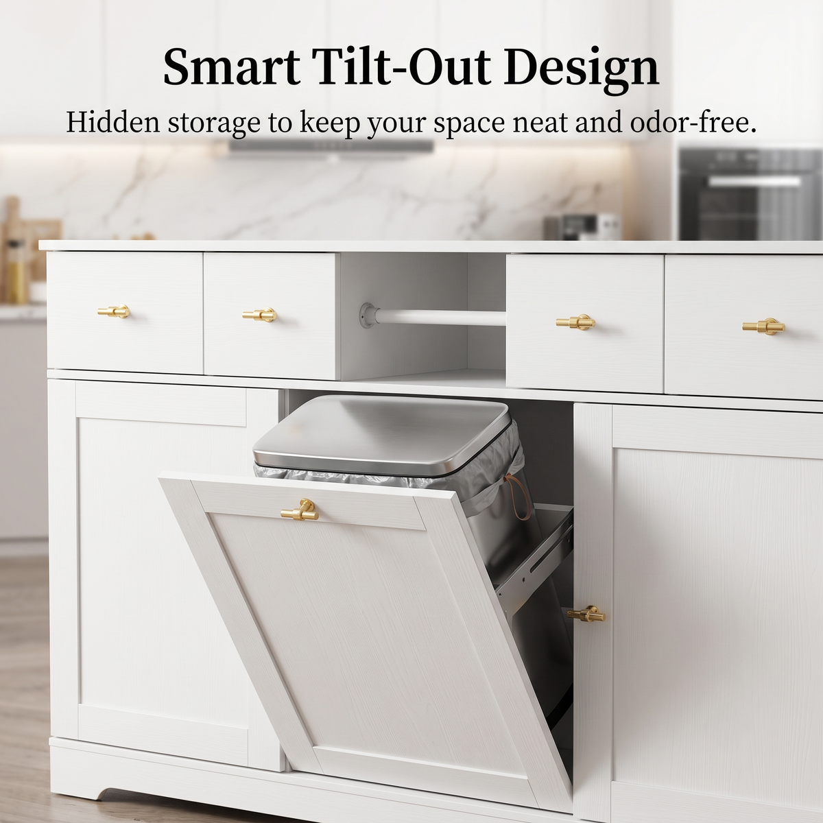 Premium Modern White Storage Cabinet & Kitchen Sideboard with Expandable Drop Leaf