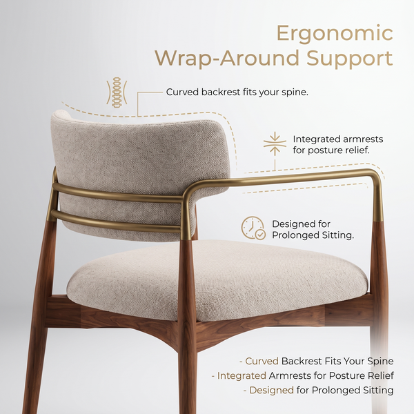 Premium Mid-Century Modern Dining Chair with Solid Ash Wood & Brass-Tone Metal