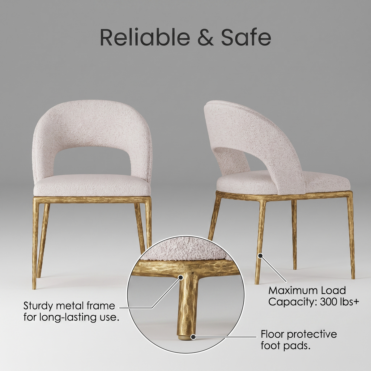 Premium Modern Upholstered Dining Chairs with Curved Cutout Back & Forged Gold Legs (Set of 2)