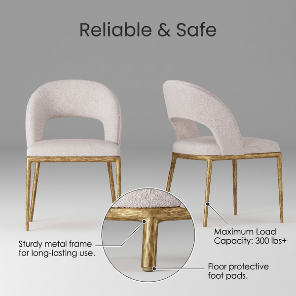 Premium Modern Upholstered Dining Chairs with Curved Cutout Back & Forged Gold Legs (Set of 2)