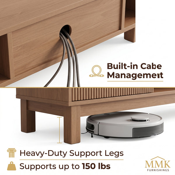 Premium Mid-Century Modern Slatted Wood TV Stand & Media Console