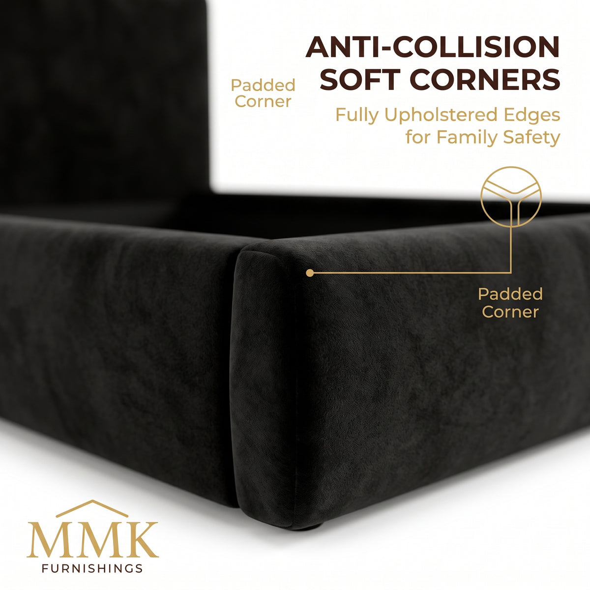 Premium King Completely Upholstered Lift-Up Storage Bed with Curved Headboard - Black
