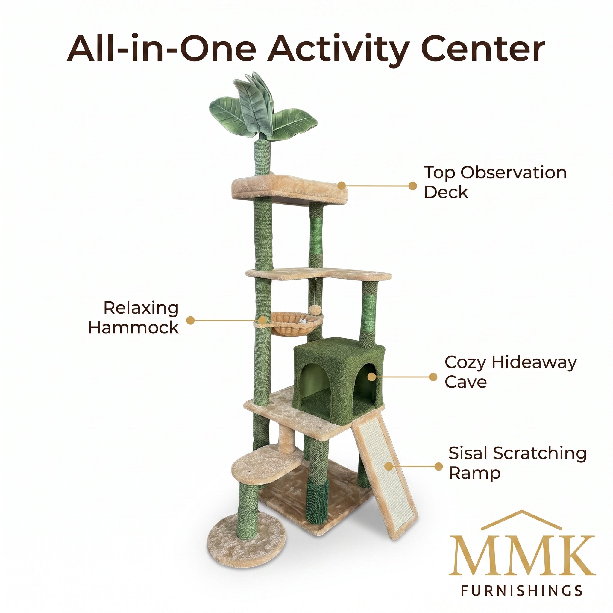 Premium Multi-Level Tropical Palm Tree Cat Tower with Teddy Fleece Condo