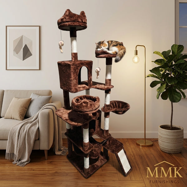 Premium Multi-Level Brown Plush Cat Tree with Sisal Scratching Posts & Condos