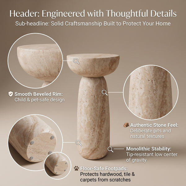 MMK FURNISHINGS 27" Modern Travertine End Table for Indoor & Outdoor