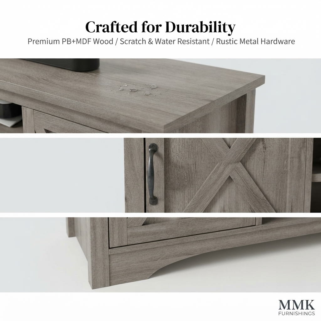 Modern Farmhouse Wood TV Stand with Storage Cabinets