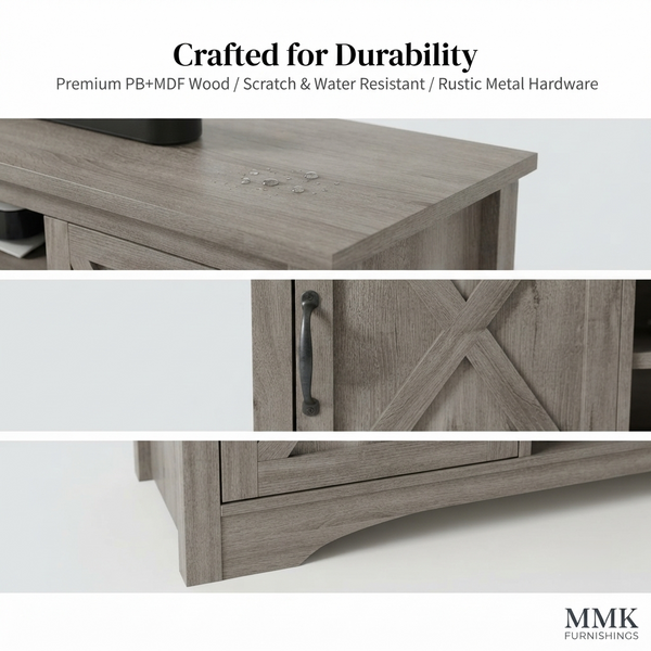 Modern Farmhouse Wood TV Stand with Storage Cabinets