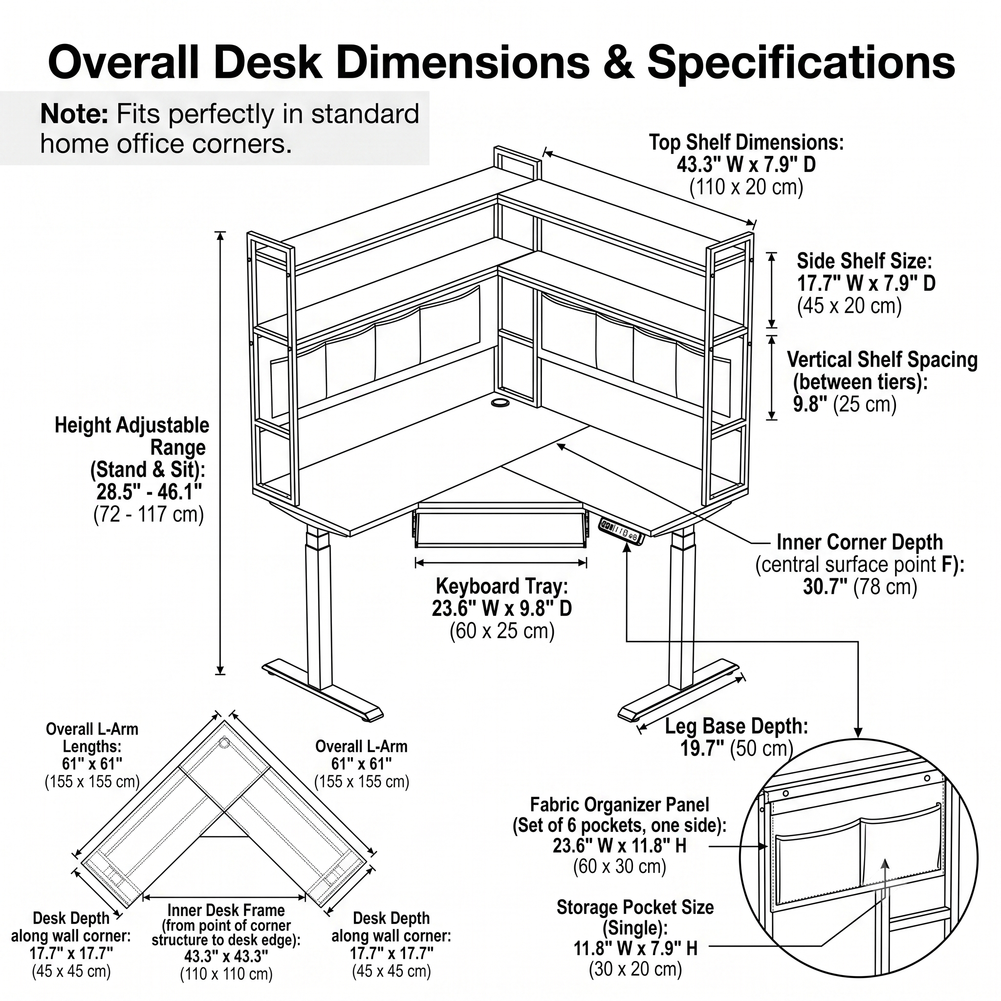 Sleek All-Black L-Shaped Electric Sit-Stand Corner Desk with Integrated Shelves & Storage